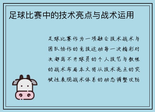 足球比赛中的技术亮点与战术运用